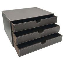 Load image into Gallery viewer, Selection unionbasic multi functional pu leather wooden desk organizer file cabinet office supplies desktop storage organizer box with drawer plain black 3 drawer