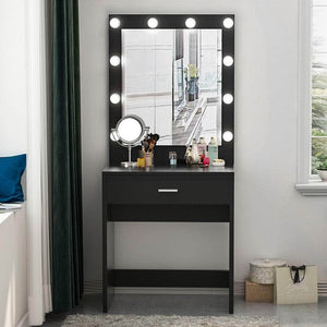 Discover the tribesigns vanity set with lighted mirror makeup vanity dressing table dresser desk with large drawer for bedroom black 10 cool led bulbs