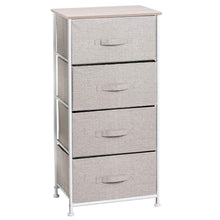 Load image into Gallery viewer, Try mdesign vertical dresser storage tower sturdy steel frame wood top easy pull fabric bins organizer unit for bedroom hallway entryway closets textured print 4 drawers linen natural