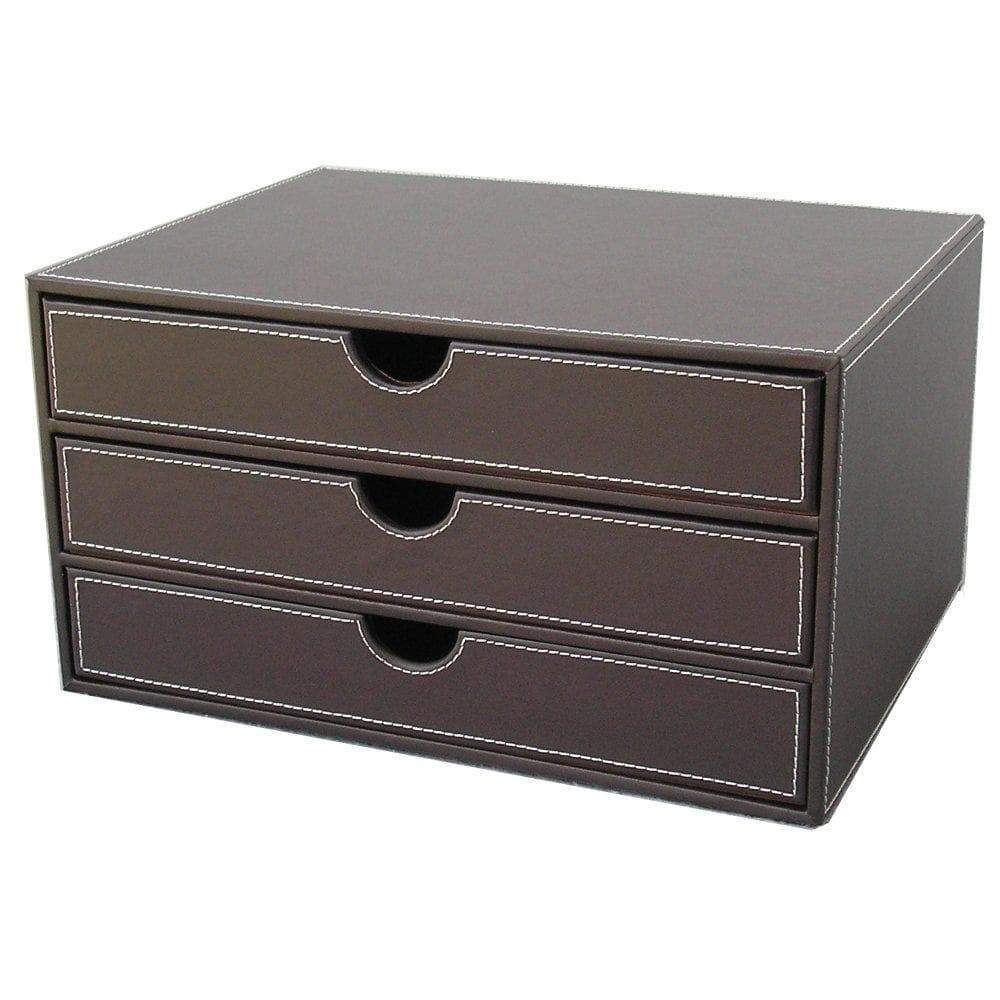 Save on kingfomtm 13x25 large 3 layer 3 drawer triple wood structure and leather desk table file storage box organizer container brown