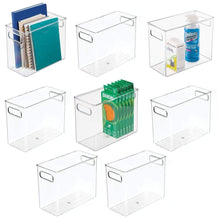 Load image into Gallery viewer, Save mdesign plastic home office storage organizer bin with handles container for cabinets drawers desks workspace bpa free for pens pencils highlighters notebooks 5 wide 8 pack clear