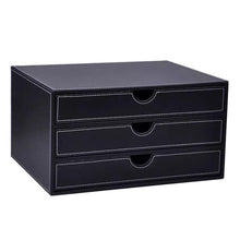 Load image into Gallery viewer, Purchase unionbasic multi functional pu leather wooden desk organizer file cabinet office supplies desktop storage organizer box with drawer plain black 3 drawer