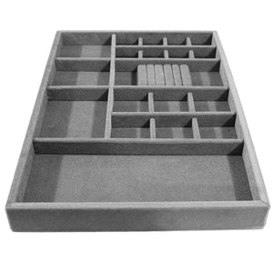 Shop here jewelry drawer organizer wood and velvet for jewels rings necklaces bracelets 20 compartments protects jewelry stackable durable and made in usa gray silver