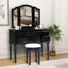 Load image into Gallery viewer, Discover harper bright designs vanity set with 5 drawers make up vanity table make up dressing table desk vanity with mirror and cushioned stool for women girls black