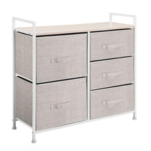 Load image into Gallery viewer, Buy now mdesign wide dresser storage tower sturdy steel frame wood top easy pull fabric bins organizer unit for bedroom hallway entryway closets textured print 5 drawers linen tan