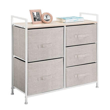 Load image into Gallery viewer, Amazon best mdesign wide dresser storage tower sturdy steel frame wood top easy pull fabric bins organizer unit for bedroom hallway entryway closets textured print 5 drawers linen tan