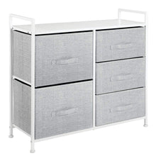Load image into Gallery viewer, Budget friendly mdesign wide dresser storage tower sturdy steel frame wood top easy pull fabric bins organizer unit for bedroom hallway entryway closets textured print 5 drawers gray white