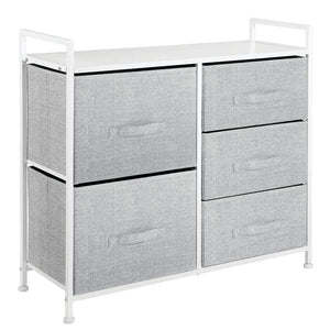 Budget friendly mdesign wide dresser storage tower sturdy steel frame wood top easy pull fabric bins organizer unit for bedroom hallway entryway closets textured print 5 drawers gray white