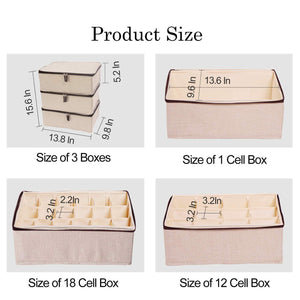 Featured underwear and socks organizer with lid for women set of 3 foldable drawer storage boxes for sorting storage socks bra underwear beige