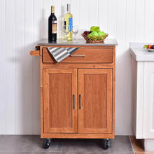 Load image into Gallery viewer, Buy giantex wood kitchen trolley cart rolling kitchen island cart with stainless steel top storage cabinet drawer and towel rack