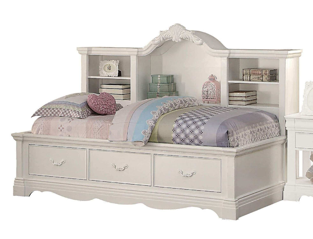 New major q 84 x 55 x 59h classic traditional style white finish twin size daybed with storage bookcase back panel and drawers 9039150
