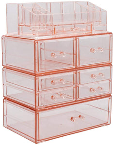 Shop sorbus acrylic cosmetics makeup and jewelry storage case display sets interlocking drawers to create your own specially designed makeup counter stackable and interchangeable pink 1