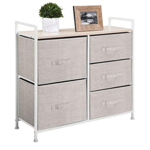 Load image into Gallery viewer, Budget mdesign wide dresser storage tower sturdy steel frame wood top easy pull fabric bins organizer unit for bedroom hallway entryway closets textured print 5 drawers linen tan