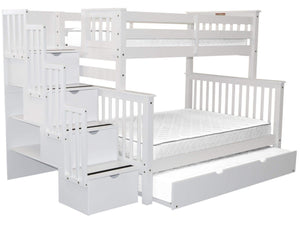 Best seller  bedz king stairway bunk beds twin over full with 4 drawers in the steps and a twin trundle white