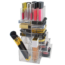 Load image into Gallery viewer, Select nice spinning makeup organizer rotating tower acrylic all in one lipstick lip gloss makeup brush holder drawers pockets for eyeshadows compacts blushes powders perfume