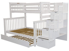 Load image into Gallery viewer, Buy bedz king stairway bunk beds twin over full with 4 drawers in the steps and a twin trundle white