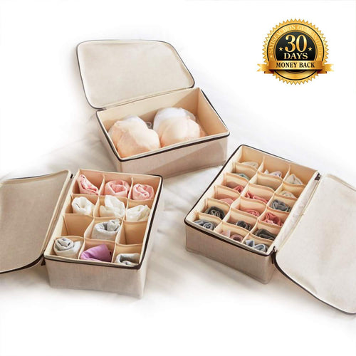 Explore underwear and socks organizer with lid for women set of 3 foldable drawer storage boxes for sorting storage socks bra underwear beige