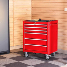 Load image into Gallery viewer, Discover goplus 30 x 24 5 tool box cart portable 6 drawer rolling storage cabinet multi purpose tool chest steel garage toolbox organizer with wheels and keyed locking system classic red
