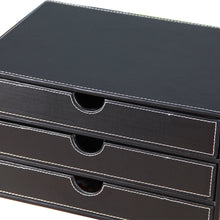 Load image into Gallery viewer, Select nice unionbasic multi functional pu leather wooden desk organizer file cabinet office supplies desktop storage organizer box with drawer plain black 3 drawer