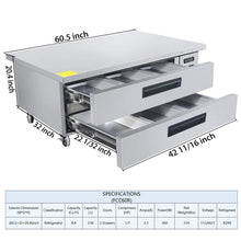 Load image into Gallery viewer, Storage organizer commercial 2 drawer refrigerated chef base kitma 60 inches stainless steel chef base work table refrigerator kitchen equipment stand 33 f 38 f