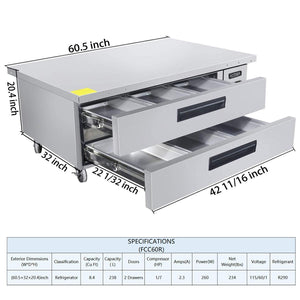 Storage organizer commercial 2 drawer refrigerated chef base kitma 60 inches stainless steel chef base work table refrigerator kitchen equipment stand 33 f 38 f