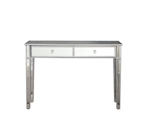 New mirrored 2 drawer media console table ga home makeup table desk vanity for women home office writing desk smooth matte silver finish with faux crystal knobs