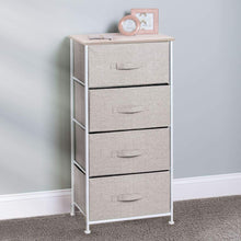 Load image into Gallery viewer, Products mdesign vertical furniture storage tower sturdy steel frame wood top easy pull fabric bins organizer unit for bedroom hallway entryway closets textured print 4 drawers linen natural