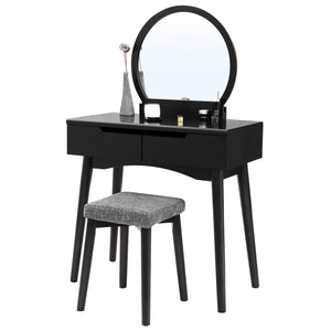 Amazon best vasagle vanity table set with round mirror 2 large drawers with sliding rails makeup dressing table with cushioned stool black urdt11bk
