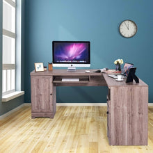 Load image into Gallery viewer, Top rated tangkula 66 66 l shaped desk corner computer desk with drawers and storage shelf home office desk sturdy and space saving writing table grey