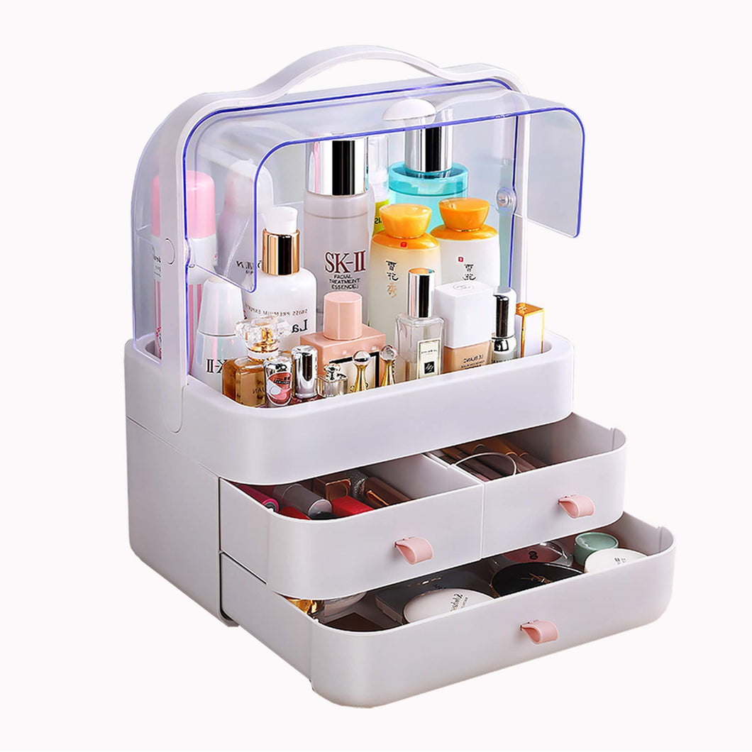 Exclusive fazhen dust proof makeup organizer cosmetic and jewelry storage with dustproof lid display boxes with drawers for vanity skin care products rack dressing table desktop finishing box