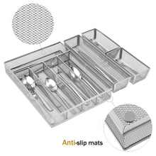 Load image into Gallery viewer, Buy now kitchen silverware drawer organizer 5 3 separate compartment with anti slip mats mesh kitchen cutlery trays silverware storage kitchen utensil flatware tray