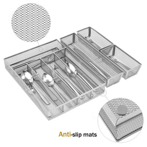 Buy now kitchen silverware drawer organizer 5 3 separate compartment with anti slip mats mesh kitchen cutlery trays silverware storage kitchen utensil flatware tray