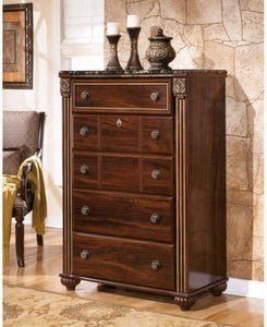 The best ashley furniture signature design gabriela chest of drawers 5 drawer dresser antiqued goldtone dark reddish brown