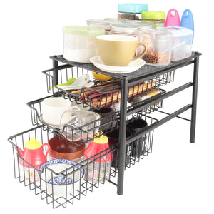 Cheap 3s sliding basket organizer drawer cabinet storage drawers under bathroom kitchen sink organizer tier black