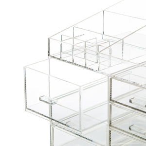 Buy now cq acrylic extra large 8 tier clear acrylic cosmetic makeup storage cube organizer with 10 drawers the top of the different size of the compartment suitable for storing lipstick and makeup brush