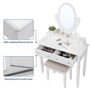 Featured songmics vanity table set with mirror and 4 drawers wooden makeup dressing table with large stool gift for women girls white urdt22wt