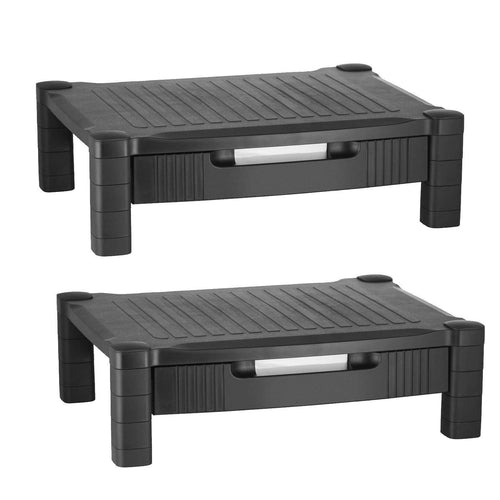 Top monitor stand riser computer desk organizer with pull out drawer for laptop screen printer keyboard tablet cable management storage plastic black 2 pack