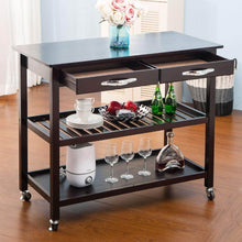 Load image into Gallery viewer, Kitchen lz leisure zone rolling kitchen island serving cart wood trolley w countertop 2 drawers 2 shelves and lockable wheels dark brown