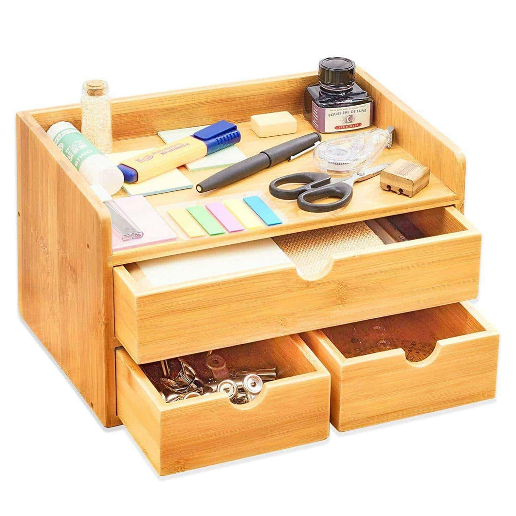 Shop here 100 natural bamboo wood shelf organizer for desk with drawers mini desk storage for office supplies toiletries crafts etc great for desk vanity tabletop in home or office