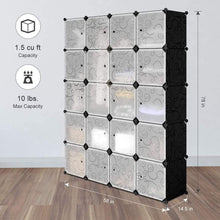 Load image into Gallery viewer, Heavy duty langria 20 storage cube organizer wardrobe modular closet plastic cabinet cubby shelving storage drawer unit diy modular bookcase closet system with doors for clothes shoes toys black and white