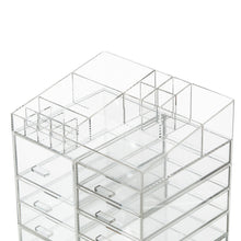 Load image into Gallery viewer, Cheap cq acrylic extra large 8 tier clear acrylic cosmetic makeup storage cube organizer with 10 drawers the top of the different size of the compartment suitable for storing lipstick and makeup brush