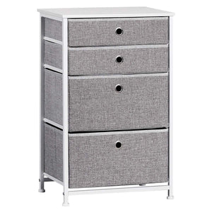 Exclusive langria faux linen home dresser storage tower with 4 easy pull drawers sturdy metal frame and wooden tabletop perfect organizer for guest room dorm room closet hallway office area gray