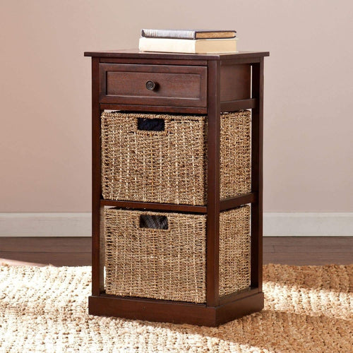 Shop barrett storage shelf with 2 seagrass baskets compact space saving organizer features one drawer and two woven baskets contemporary style with coastal inspired influence 15 75 x 12 x 27 75 h