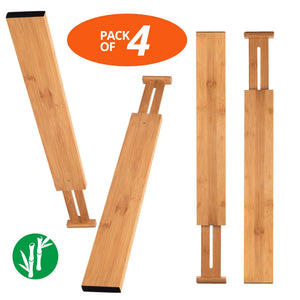 Luckyshe Bamboo Drawer Dividers, Adjustable & Spring Kitchen Drawer Dividers, Expandable & Eco-Friendly Drawer Organizers and Dividers for Kitchen, Dresser, Bathroom, Desk, Bedroom - Pack of 4