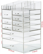 Load image into Gallery viewer, Discover the cq acrylic extra large 8 tier clear acrylic cosmetic makeup storage cube organizer with 10 drawers the top of the different size of the compartment suitable for storing lipstick and makeup brush