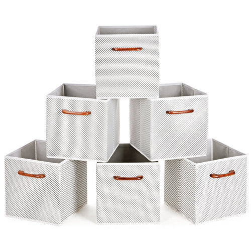 Best seller  maidmax foldable storage cubes set of 6 decorative fabric storage bins containers organizers drawers with wood handles for shelves clothes closet kids bedroom gray polka dot