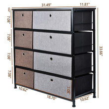 Load image into Gallery viewer, Shop here extra wide fabric storage organizer mixed colors clothes drawer dresser with sturdy steel frame wooden tabletop easy pull fabric bins organizer unit for bedroom hallway entryway closet 8drawers