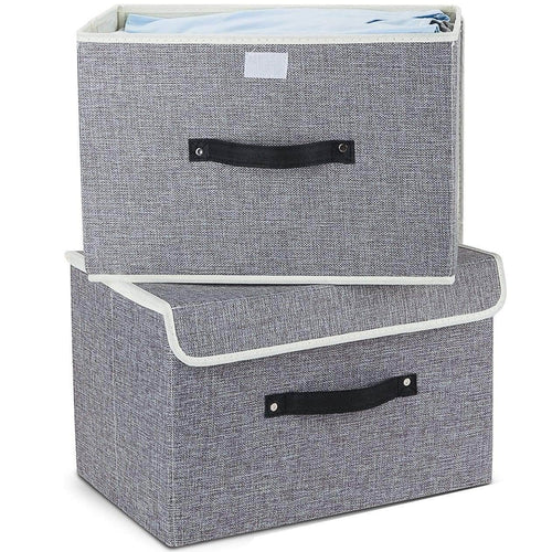 Kitchen storage bins set meelife pack of 2 foldable storage box cube with lids and handles fabric storage basket bin organizer collapsible drawers containers for nursery closet bedroom homelight gray
