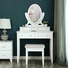 Load image into Gallery viewer, Get songmics vanity table set with mirror and 4 drawers wooden makeup dressing table with large stool gift for women girls white urdt22wt