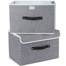 Load image into Gallery viewer, Organize with storage bins set meelife pack of 2 foldable storage box cube with lids and handles fabric storage basket bin organizer collapsible drawers containers for nursery closet bedroom homelight gray